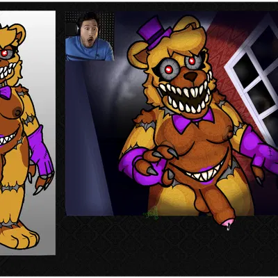 markiplier, nightmare fredbear (fnaf) (five nights at freddy's, five nights at freddy's 4) created by darli buni