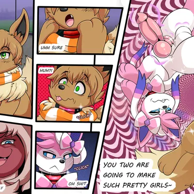 tom the eevee (freaksman99), tom the sylveon (redtoptom) (nintendo, pokemon) created by augury (artist)