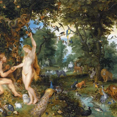 adam (biblical figure), eve (biblical figure), serpent (book of genesis) (bible) created by jan brueghel the elder, peter paul rubens
