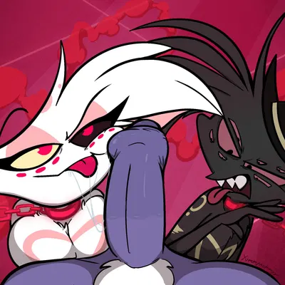 angel dust, arackniss (hazbin hotel), valentino (hazbin hotel) (hazbin hotel, hellaverse) created by yummynommyy