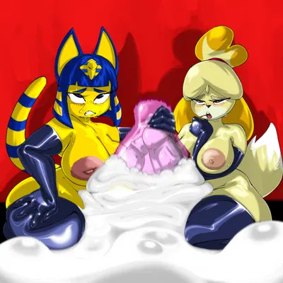 ankha (animal crossing), isabelle (animal crossing) (animal crossing, nintendo) created by atotekio