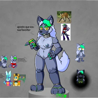 brazilian roxanne wolf, glamrock bonnie (fnaf), glamrock freddy (brazilian miku, five nights at freddy's) created by darli buni