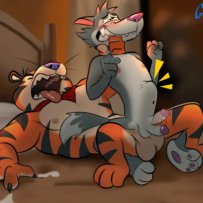 chip the wolf, tony the tiger (cookie crisp, frosted flakes) created by glass0milk