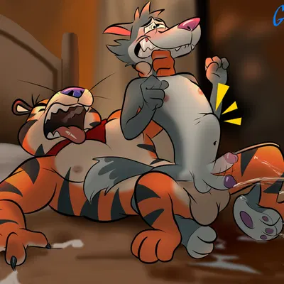 chip the wolf, tony the tiger (cookie crisp, frosted flakes) created by glass0milk