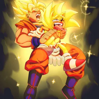 goku, sonic the hedgehog, super sonic (dragon ball, dragon ball z) created by somedivs
