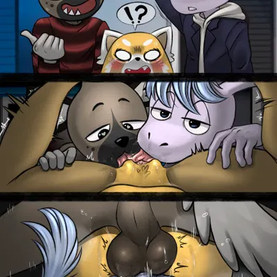 haida (aggretsuko), retsuko, tadano (aggretsuko) (aggretsuko, sanrio) created by tush (artist)