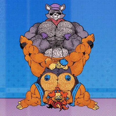 lloydford l. lion, rambley raccoon (indigo park) created by olimacdoodles