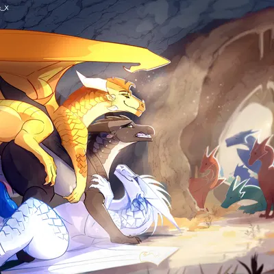 moonwatcher (wof), qibli (wof), winter (wof) (mythology, wings of fire) created by sine nomine x