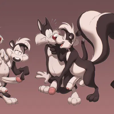 pepe le pew, sylvester (looney tunes) (looney tunes, warner brothers) created by catsnbriefs, cedamuc1