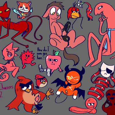 allan red, apple (apple & onion), big brian (adult swim, angry birds) created by kappi0