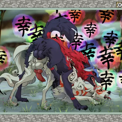 amaterasu (okami), oki (okami) (capcom, clover studio) created by harehunter