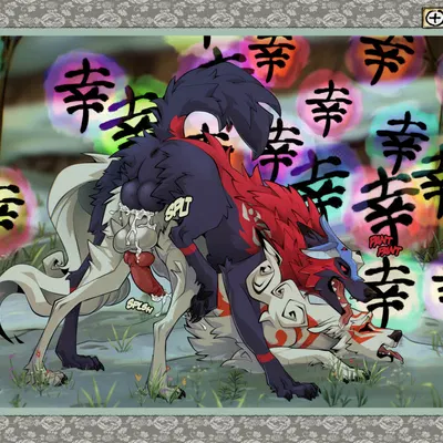 amaterasu (okami), oki (okami) (capcom, clover studio) created by harehunter