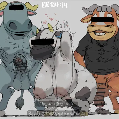 angus (animal crossing), t-bone (animal crossing), tipper (animal crossing) (animal crossing, nintendo) created by haramikarubi