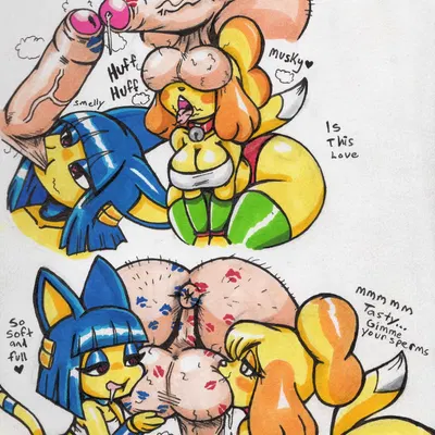 ankha (animal crossing), isabelle (animal crossing) (animal crossing, nintendo) created by vampiricpig