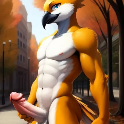 anthro, erection, genitals, holding penis