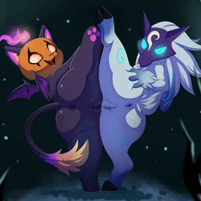 bewitching yuumi, kindred (lol), lamb (lol) (league of legends, riot games) created by apinkgrape