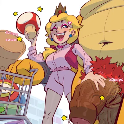 bowser, princess peach (mario bros, nintendo) created by whiteflagman