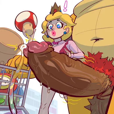 bowser, princess peach (mario bros, nintendo) created by whiteflagman