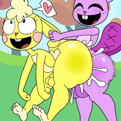 cuddles (htf), toothy (htf) (happy tree friends) created by furu flami