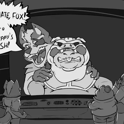 falco lombardi, fox mccloud, peppy hare (nintendo, star fox) created by nommsalotl