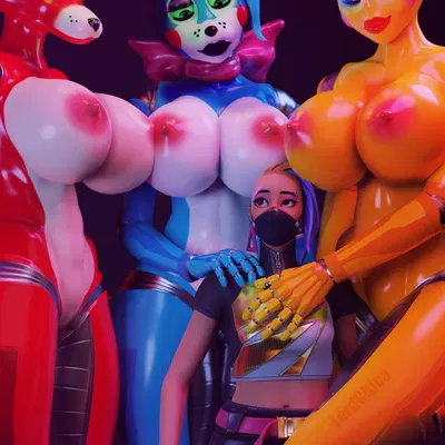 foxy (fnaf), toy bonnie (fnaf), toy chica (fnaf) (five nights at freddy's, five nights at freddy's 2) created by lordchica (artist)