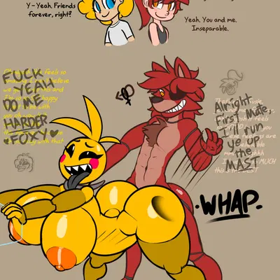 foxy (fnaf), toy chica (fnaf) (five nights at freddy's, five nights at freddy's 2) created by grayscalerain, norithics