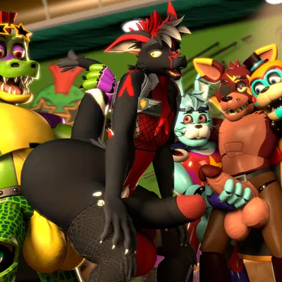 glamrock bonnie (fnaf), glamrock foxy (fnaf), glamrock freddy (five nights at freddy's, five nights at freddy's: security breach) created by knightsfm