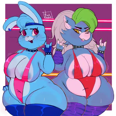 glamrock bonnie (fnaf), roxanne wolf (five nights at freddy's, five nights at freddy's: security breach) created by niick galaxy