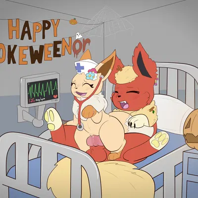 kai the flareon, vivi (vivee) (halloween, nintendo) created by flowerbud