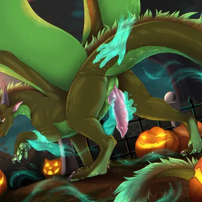 lit dragon (european mythology, halloween) created by darkarlett