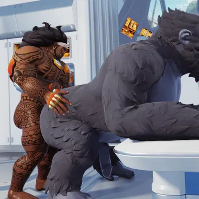 mauga (overwatch), winston (overwatch) (blizzard entertainment, overwatch) created by sheades