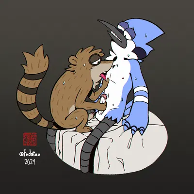 mordecai (regular show), rigby (regular show) (cartoon network, regular show) created by fudatsu