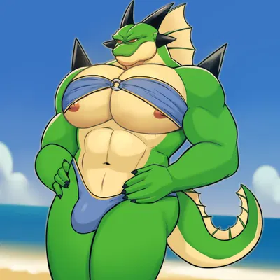 porunga (db male characters bikini meme, dragon ball) created by elfein