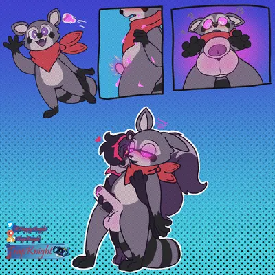 rambley raccoon, salem the skunk (indigo park) created by trapknight