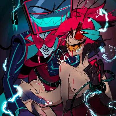 alastor (hazbin hotel), vox (hazbin hotel) (hazbin hotel, hellaverse) created by pinksartdump