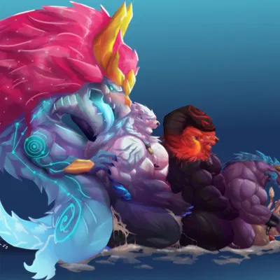 alistar (lol), aurelion sol (lol), ornn (lol) (league of legends, mythology) created by whit3salmon 23