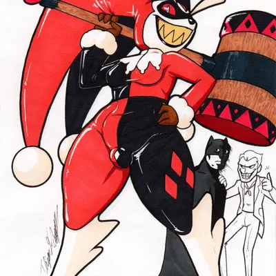 batman, harley quinn, the joker (batman (series), dc comics) created by rotten owl