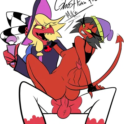 bethany ghostfucker, blitzo (helluva boss), millie (helluva boss) (hellaverse, helluva boss) created by aptom7747