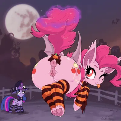 drinkie pie, pinkie pie (mlp), twilight sparkle (mlp) (friendship is magic, halloween) created by sunbusting