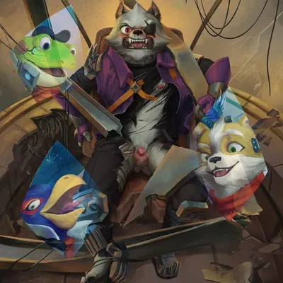 falco lombardi, fox mccloud, slippy toad (nintendo, star fox) created by rozgi