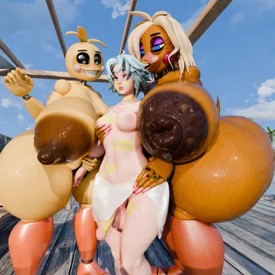 granny toy chica, lovetaste chica, toy chica (fnaf) (five nights at freddy's, five nights at freddy's 2) created by adri164