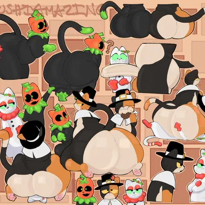 junipurr, pumkat, turkitty (thanksgiving) created by sushiamazing
