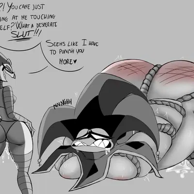 mammon (helluva boss), robo fizzarolli (hellaverse, helluva boss) created by kirkland897