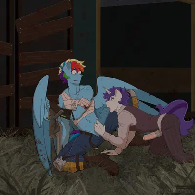 rainbow dash (mlp), rarity (mlp) (fallout equestria, friendship is magic) created by shallowwin