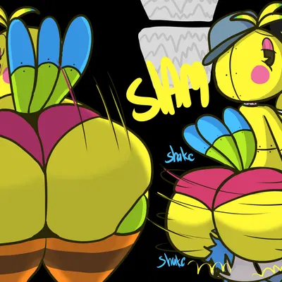 toy chica (fnaf), twiggy (animal crossing), villager (animal crossing) (animal crossing, five nights at freddy's) created by klutzatdusk