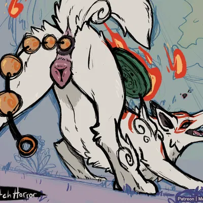 amaterasu (okami), issun (okami) (capcom, clover studio) created by meldritchhorror