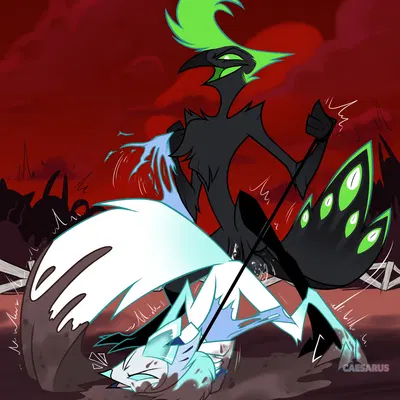 andrealphus (helluva boss), shadow (shadowthedarkninetales) (hazbin hotel, hellaverse) created by caesarus