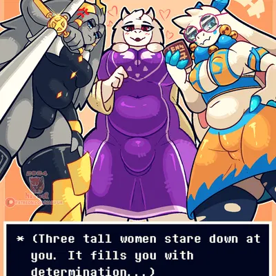 angela flux, sybil (pseudoregalia), toriel (atlyss, pseudoregalia) created by nagifur