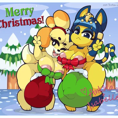 ankha (animal crossing), isabelle (animal crossing) (animal crossing, christmas) created by thisnameistaken