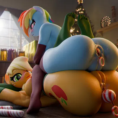 applejack (mlp), rainbow dash (mlp) (friendship is magic, hasbro) created by degen3d